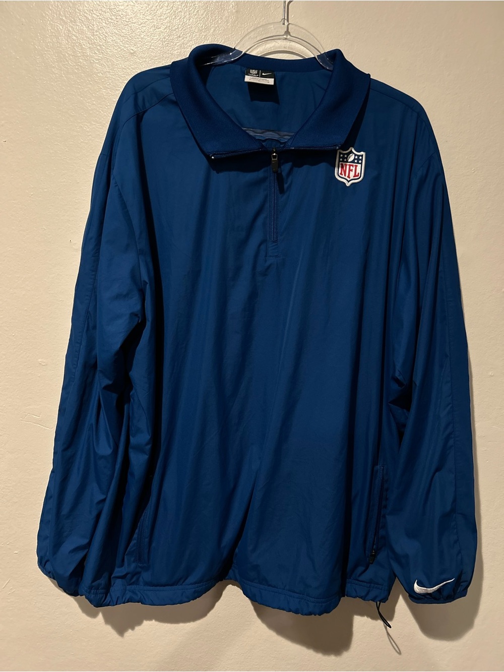 Mens Nike NFL Blue Large On Field Apparel Quarter-Zip Pullover Windbreaker EUC